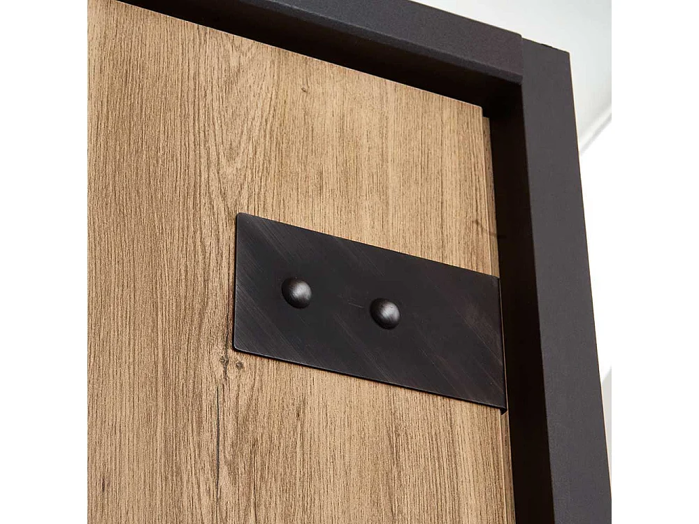 Kleiderschrank mit Spiegeln in Plankeneiche Holzoptik Schwarzgrau