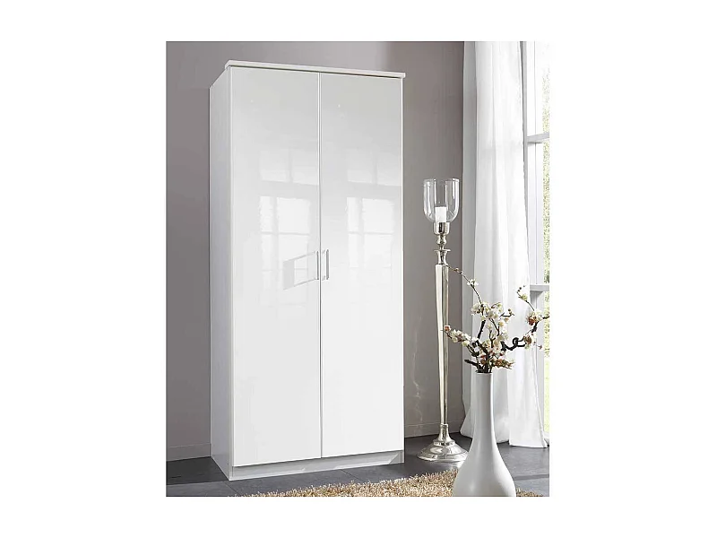 Hochglanzfront Kleiderschrank in Weiß zwei Drehtüren