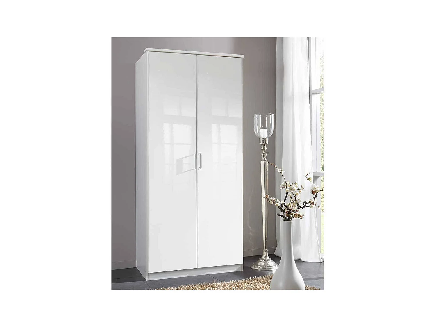 Hochglanzfront Kleiderschrank in Weiß zwei Drehtüren