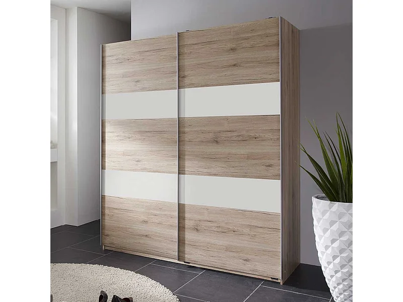Schwebetürenschrank modern in Eiche San Remo und Weiß Made in Germany