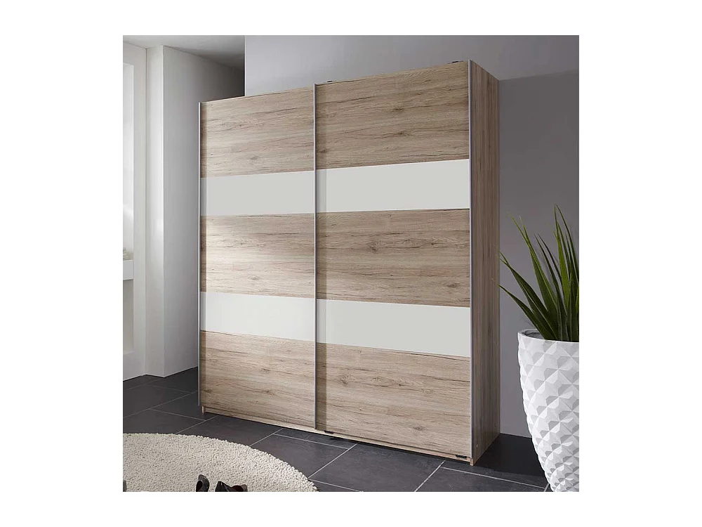 Schwebetürenschrank modern in Eiche San Remo und Weiß Made in Germany