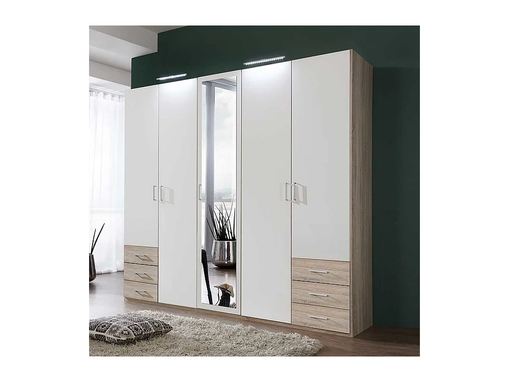 Drehtürenschrank Schlafzimmer in Weiß Eiche Sägerau Holzoptik