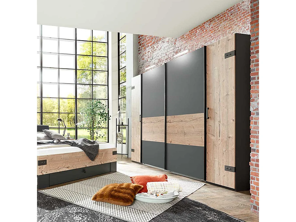 Schlafzimmerkleiderschrank Industrial mit Dreh- und Schiebetüren Made in Germany