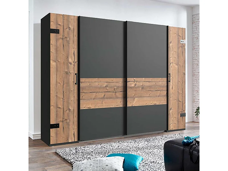 Schlafzimmerkleiderschrank Industrial mit Dreh- und Schiebetüren Made in Germany