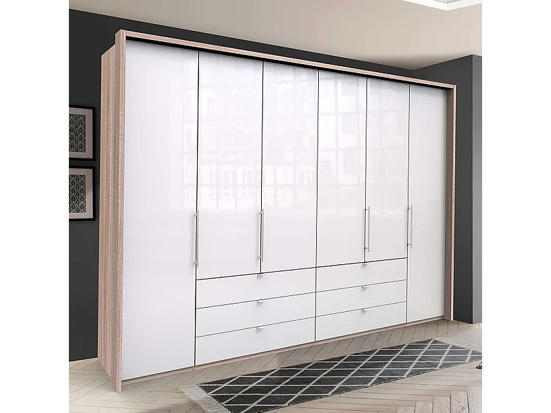 Extrabreiter Kleiderschrank in Weiß Eiche Sägerau