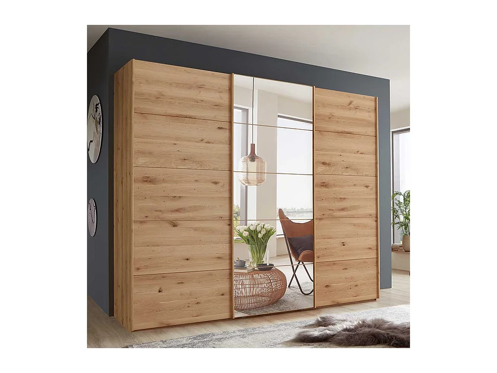 Kleiderschrank Holz mit 3 Schwebetüren Spiegel