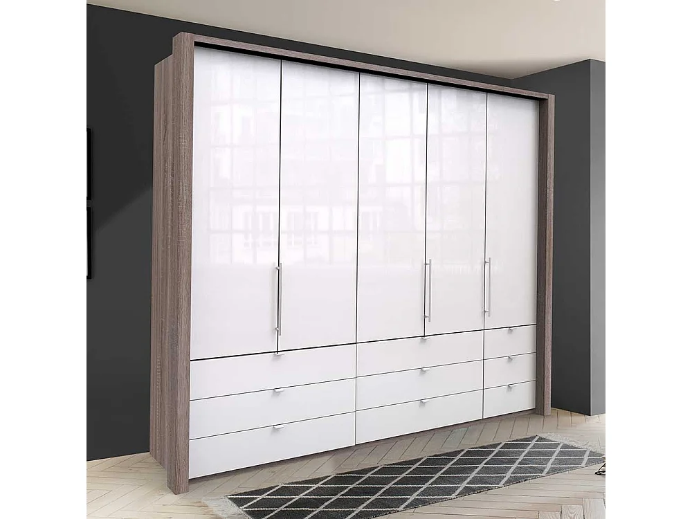 XL Schlafzimmerschrank in Weiß Eiche Trüffelfarben