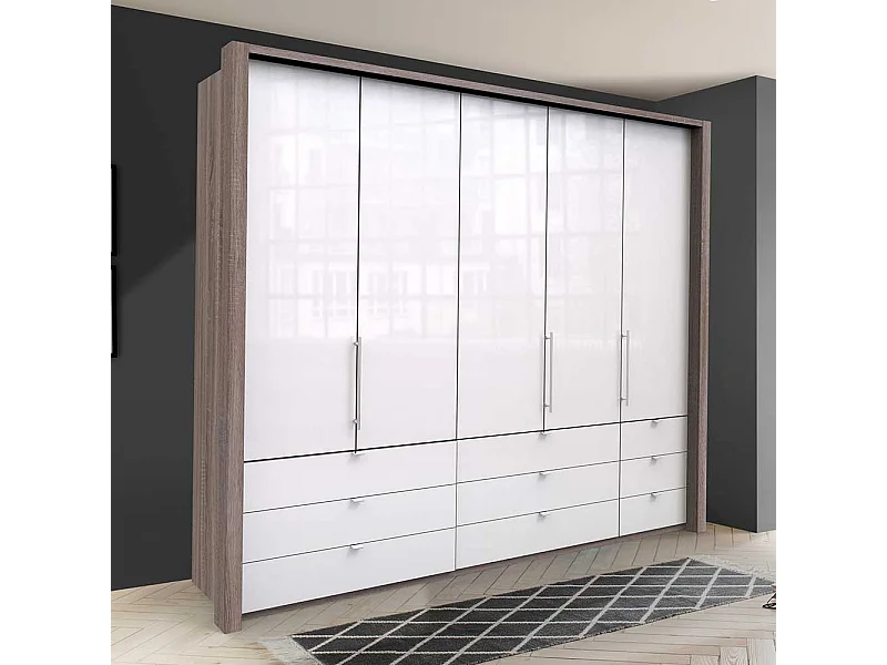 XL Schlafzimmerschrank in Weiß Eiche Trüffelfarben