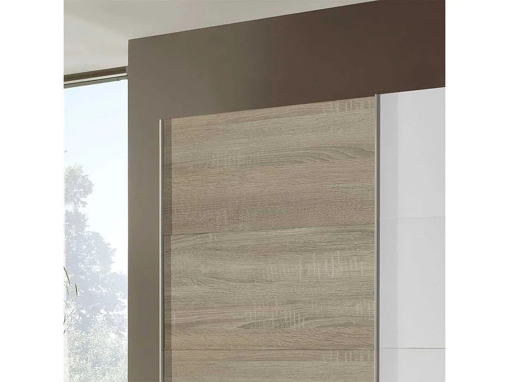 Schwebetürenschrank in Eiche Sägerau Weißglas