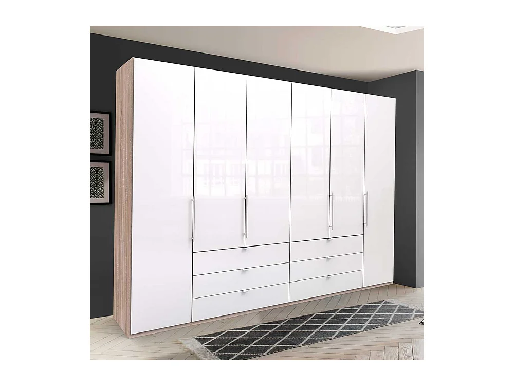 Extrabreiter Kleiderschrank in Weiß Eiche Sägerau