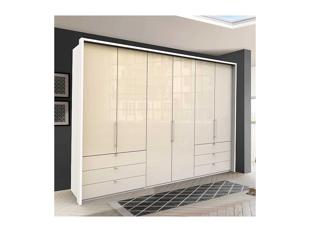 XL Kleiderschrank in Cremefarben glasbeschichtet