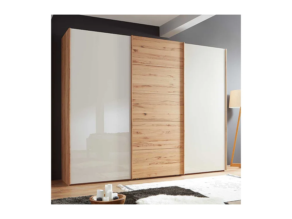 Schiebetüren Kleiderschrank in Beige Glas beschichtet Astkernbuche