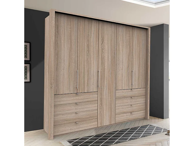 Kombi Schlafzimmerschrank 3 türig mit Schubladen Eiche Sägerau