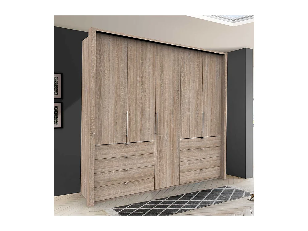 Kombi Schlafzimmerschrank 3 türig mit Schubladen Eiche Sägerau