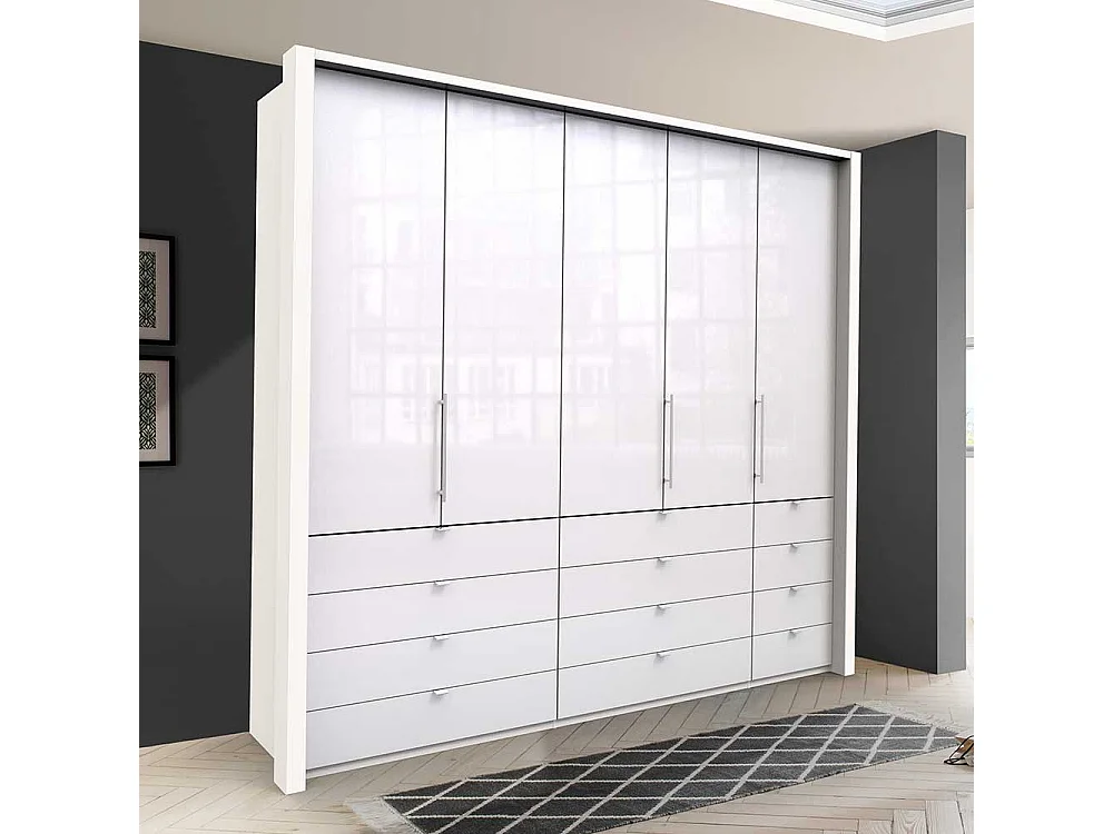 Großer Schlafzimmerschrank in Weiß Glas beschichtet Falttüren