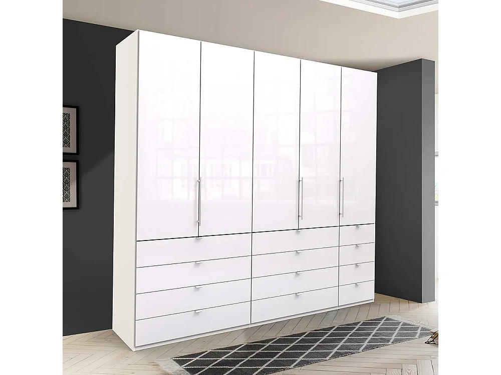 Großer Schlafzimmerschrank in Weiß Glas beschichtet Falttüren