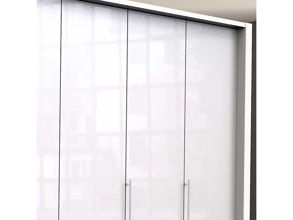 Großer Schlafzimmerschrank in Weiß Glas beschichtet Falttüren