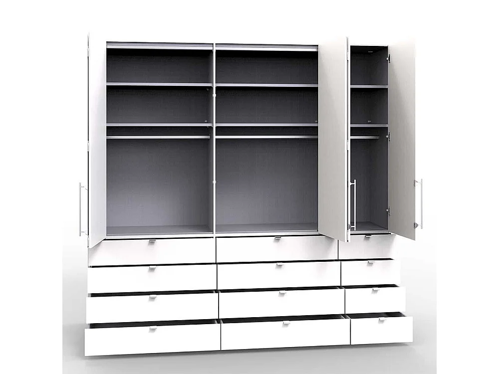 Großer Schlafzimmerschrank in Weiß Glas beschichtet Falttüren