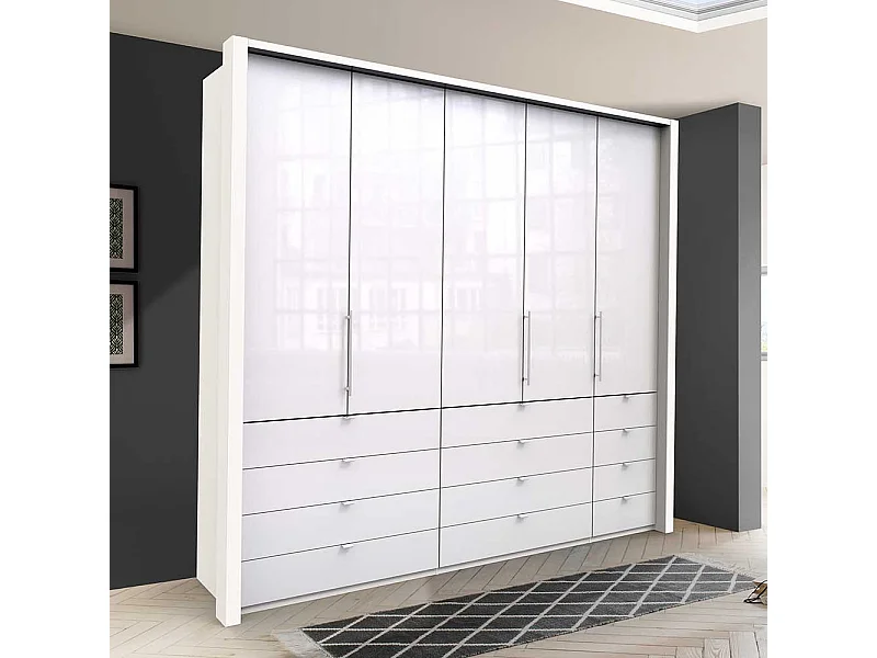 Großer Schlafzimmerschrank in Weiß Glas beschichtet Falttüren