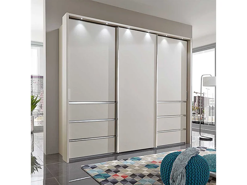 Schwebetüren Kleiderschrank in Beige Schubladen