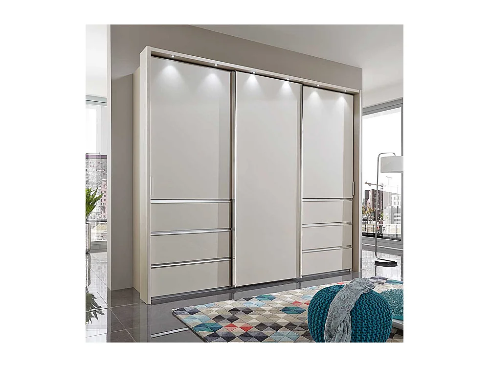 Schwebetüren Kleiderschrank in Beige Schubladen
