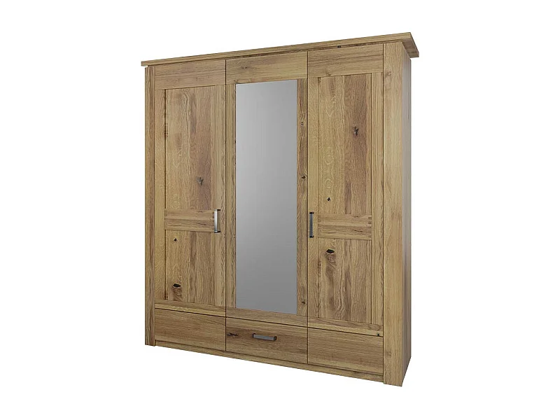 Drehtürenschrank Holzkleiderschrank aus Asteiche teilmassiv mit Metallgriffen