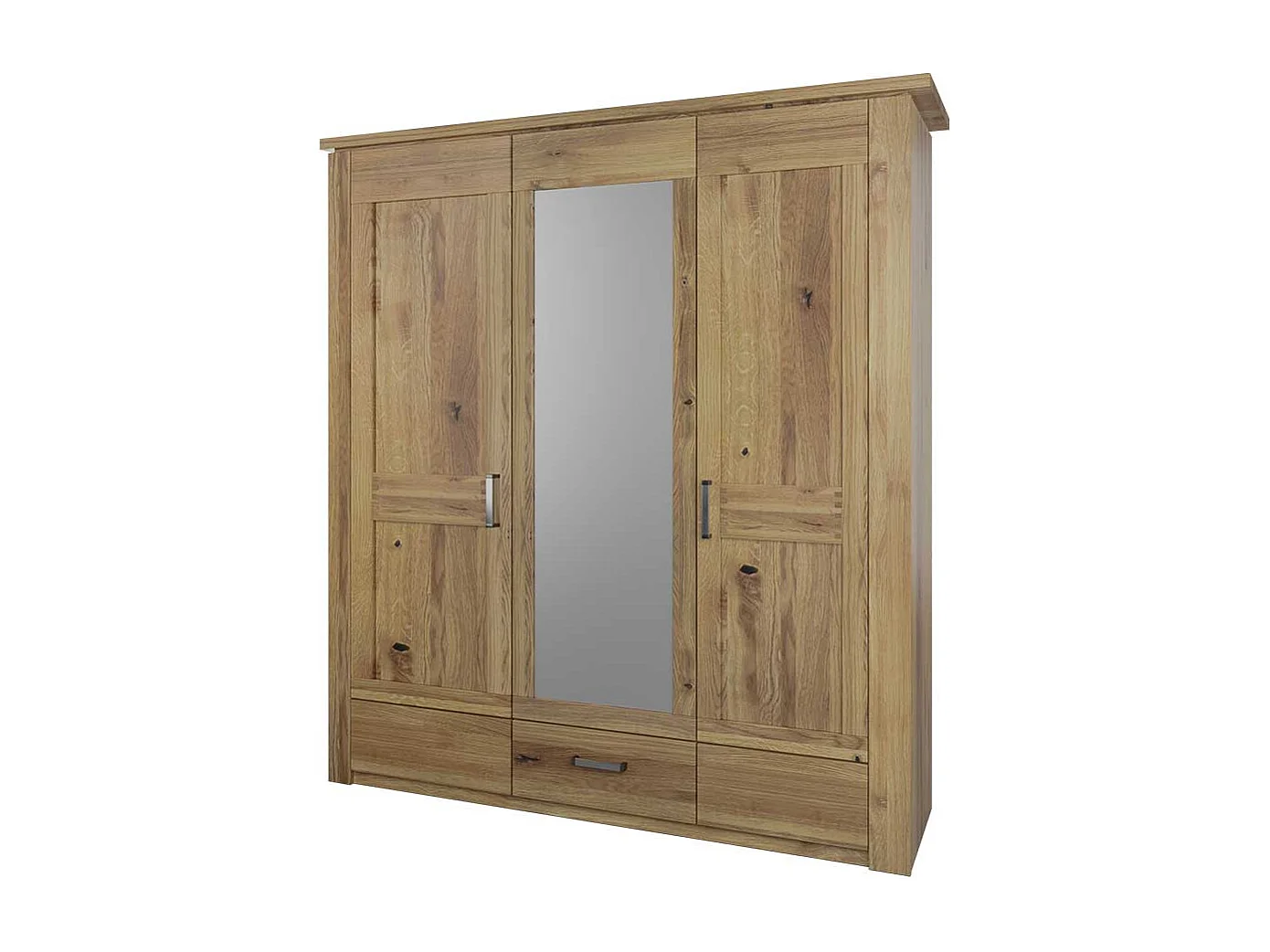 Drehtürenschrank Holzkleiderschrank aus Asteiche teilmassiv mit Metallgriffen