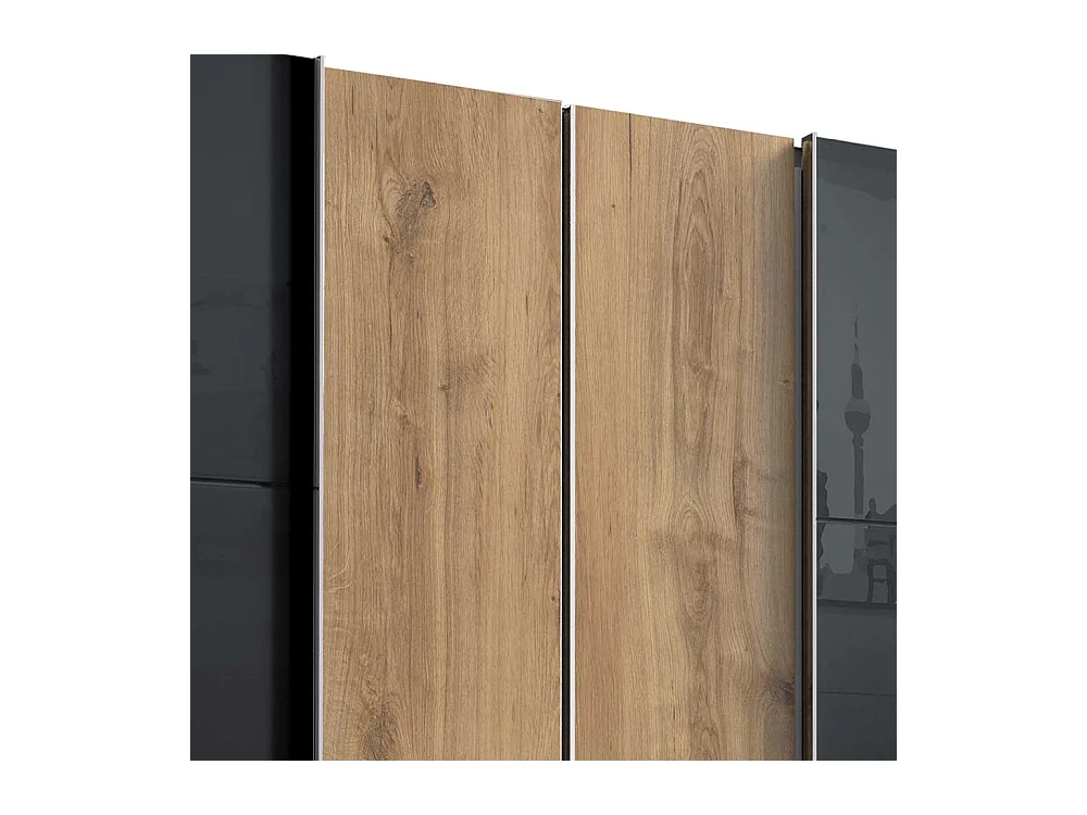 Kleiderschrank mit Glasfront in Dunkelgrau Plankeneiche Holzoptik