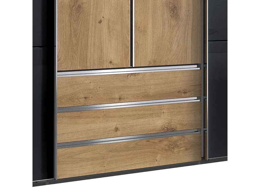 Kleiderschrank mit Glasfront in Dunkelgrau Plankeneiche Holzoptik