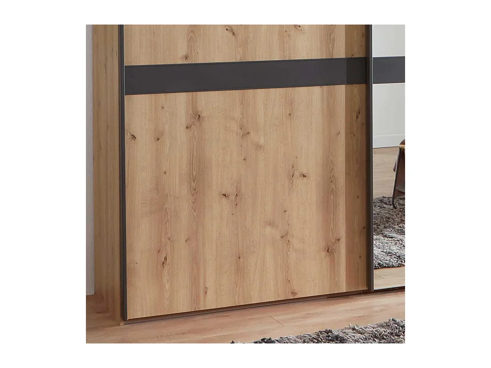 Schlafzimmerschrank in Eiche Bianco und Anthrazit Schwebetüren