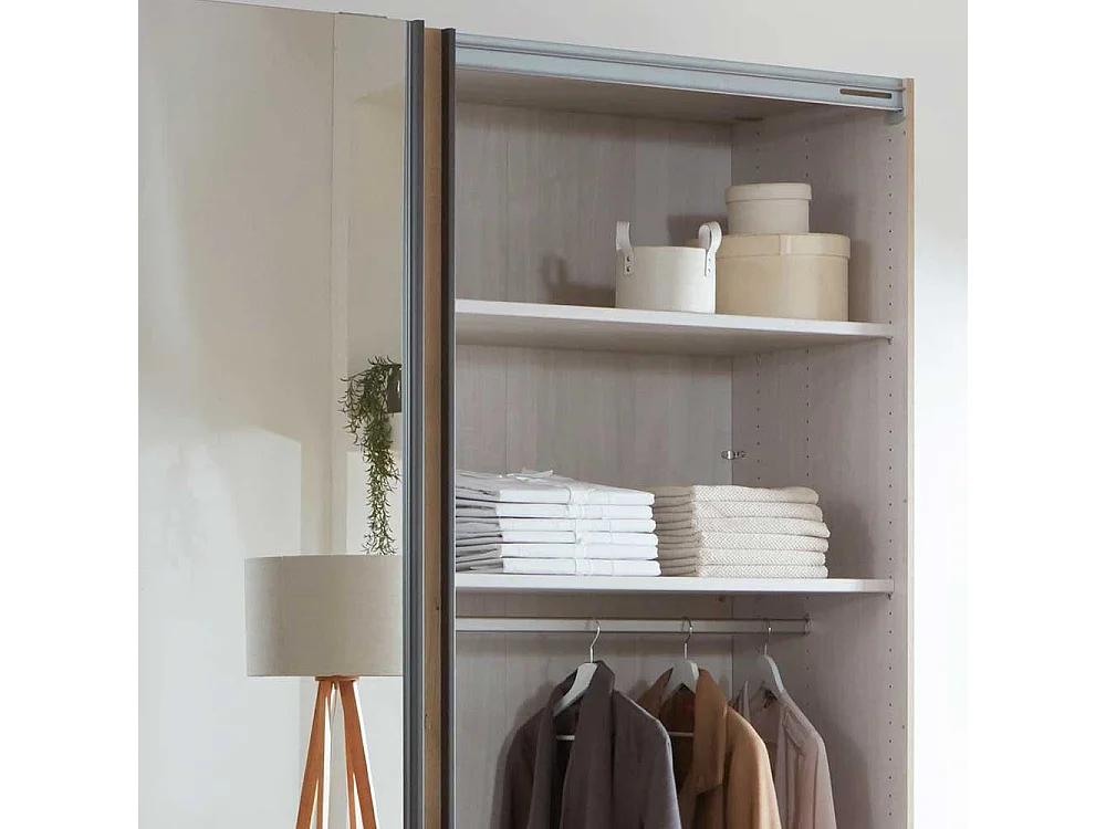 Schlafzimmerschrank in Eiche Bianco und Anthrazit Schwebetüren