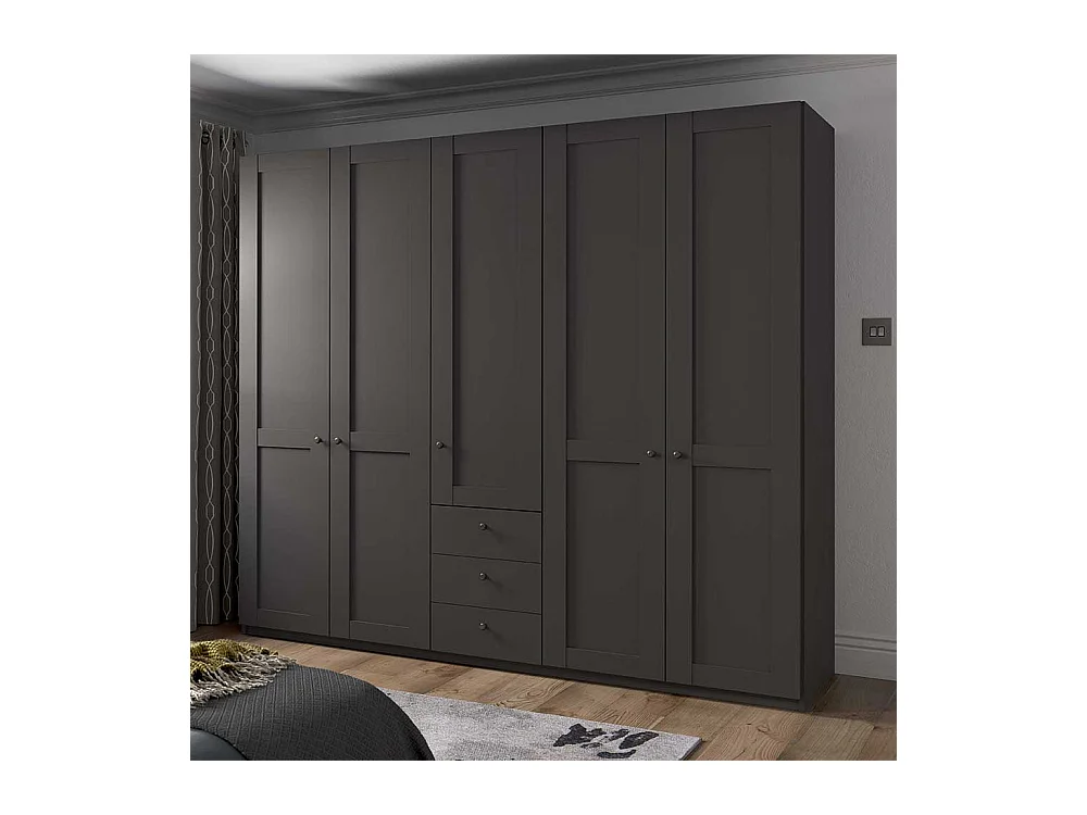 Grosser Kleiderschrank 5 Türen mit drei Schubladen Dunkelgrau