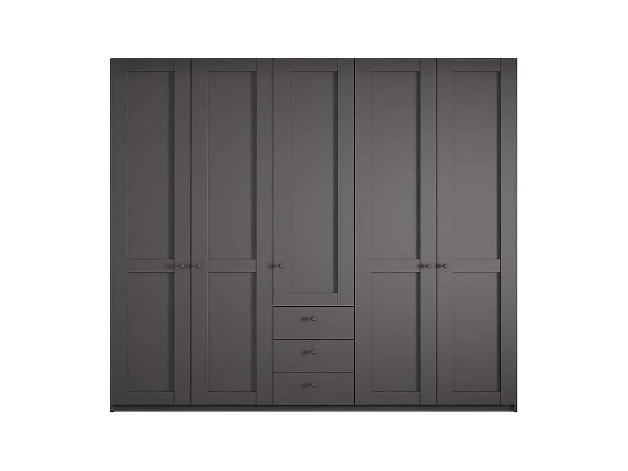 Grosser Kleiderschrank 5 Türen mit drei Schubladen Dunkelgrau