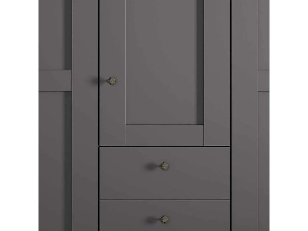 Grosser Kleiderschrank 5 Türen mit drei Schubladen Dunkelgrau