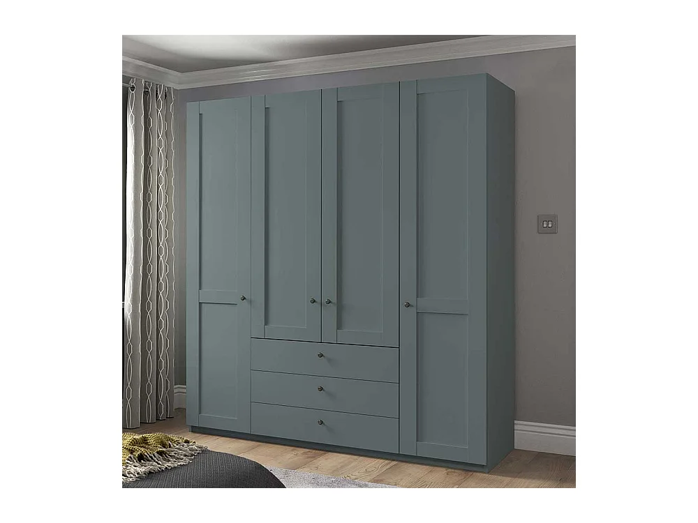 Moderner Landhaus Kleiderschrank in Graugrün drei Schubladen