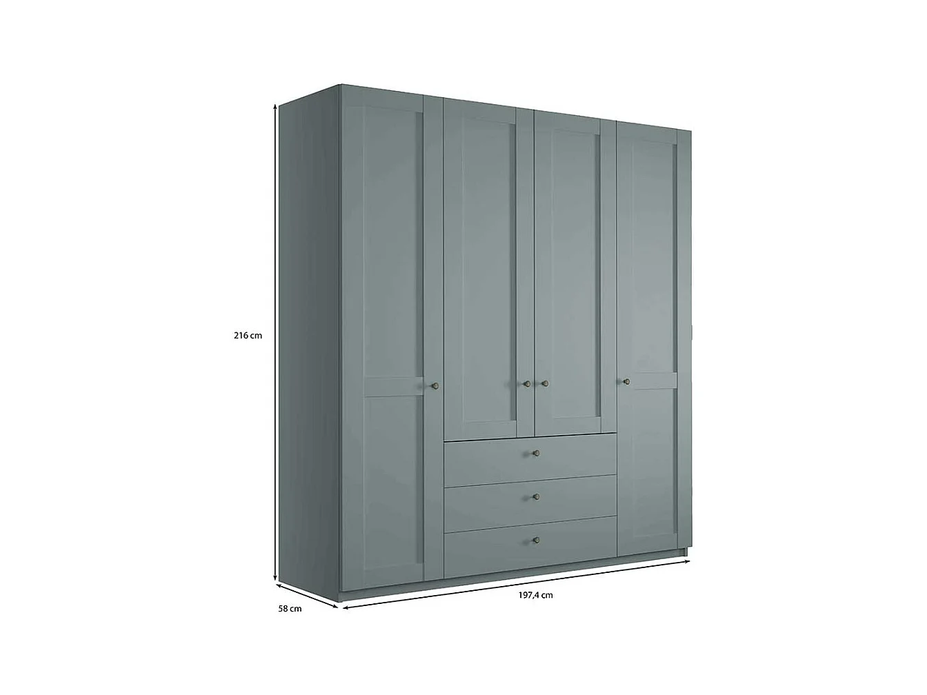 Moderner Landhaus Kleiderschrank in Graugrün drei Schubladen