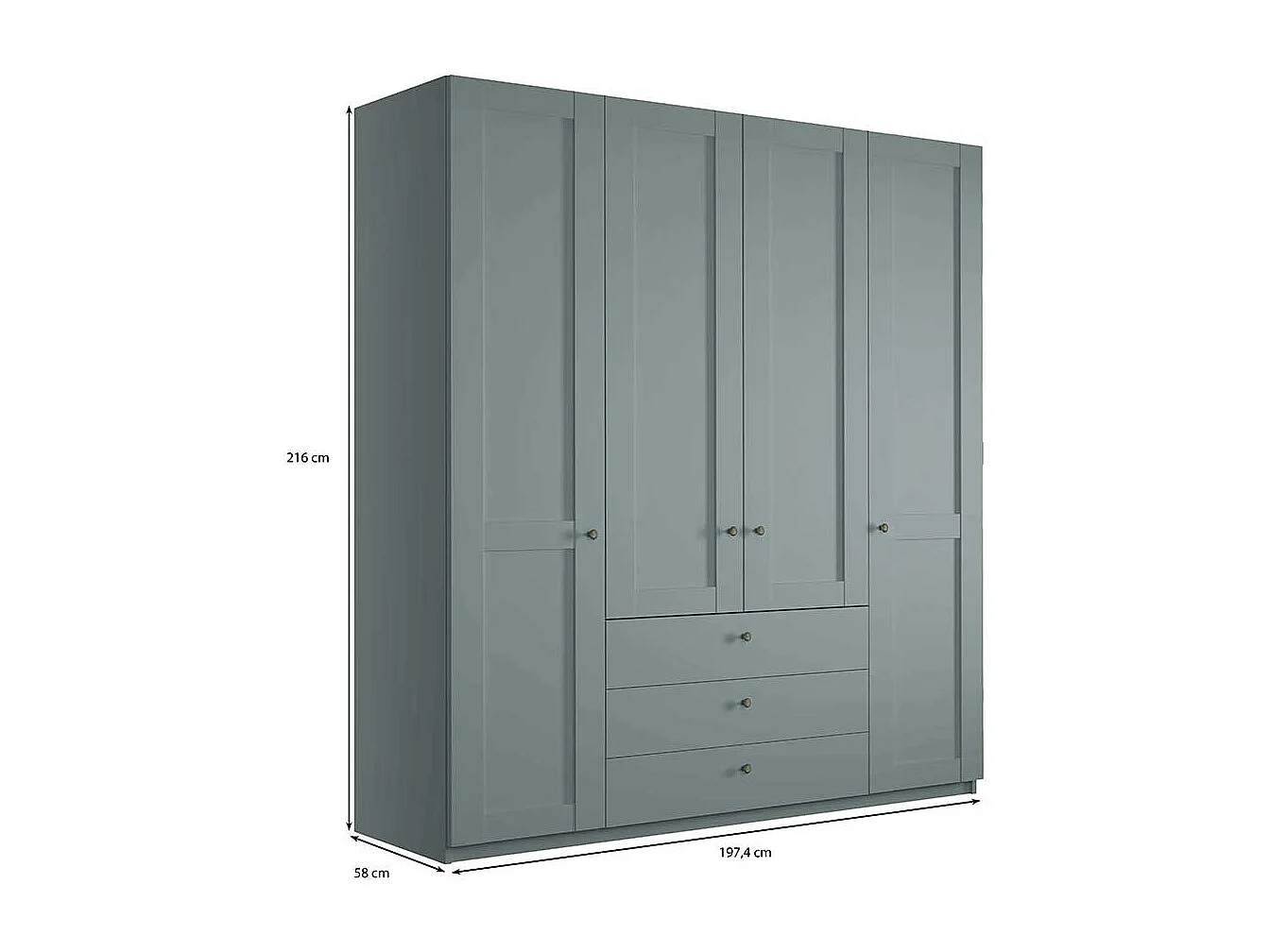 Moderner Landhaus Kleiderschrank in Graugrün drei Schubladen