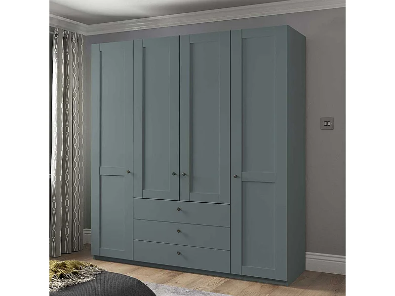 Moderner Landhaus Kleiderschrank in Graugrün drei Schubladen