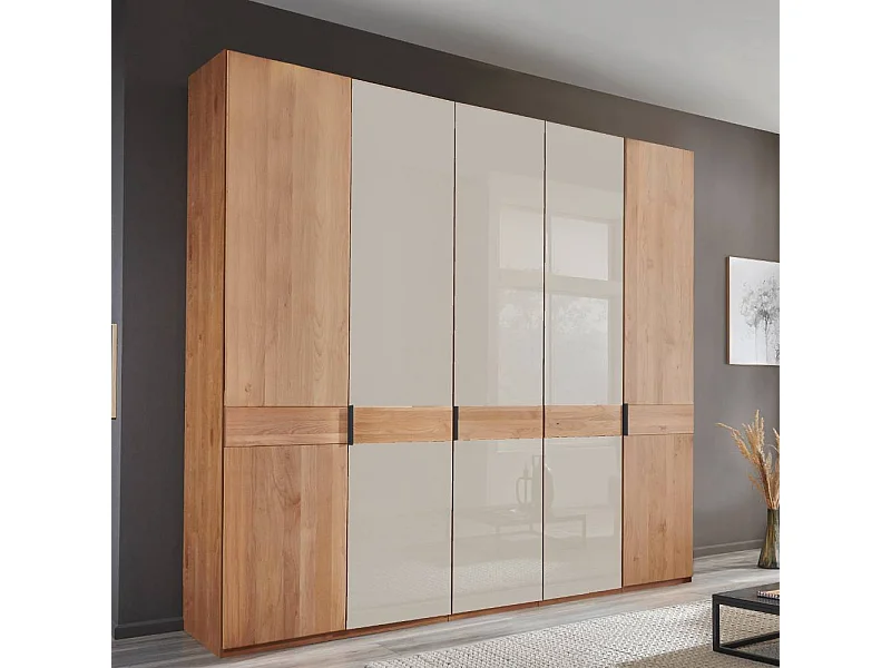 Schlafzimmerschrank Drehtürenkleiderschrank in Champagner & Erle mit Metallgriffen