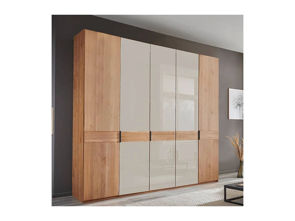 Schlafzimmerschrank Drehtürenkleiderschrank in Champagner & Erle mit Metallgriffen