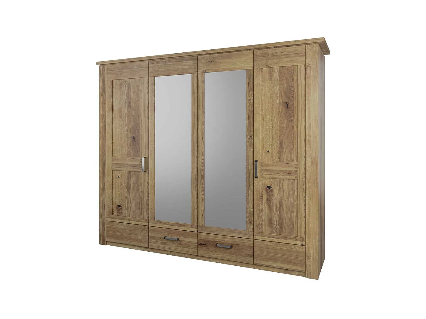 Kleiderschrank Massivholz Holzkleiderschrank mit Spiegeln und zwei Schubladen