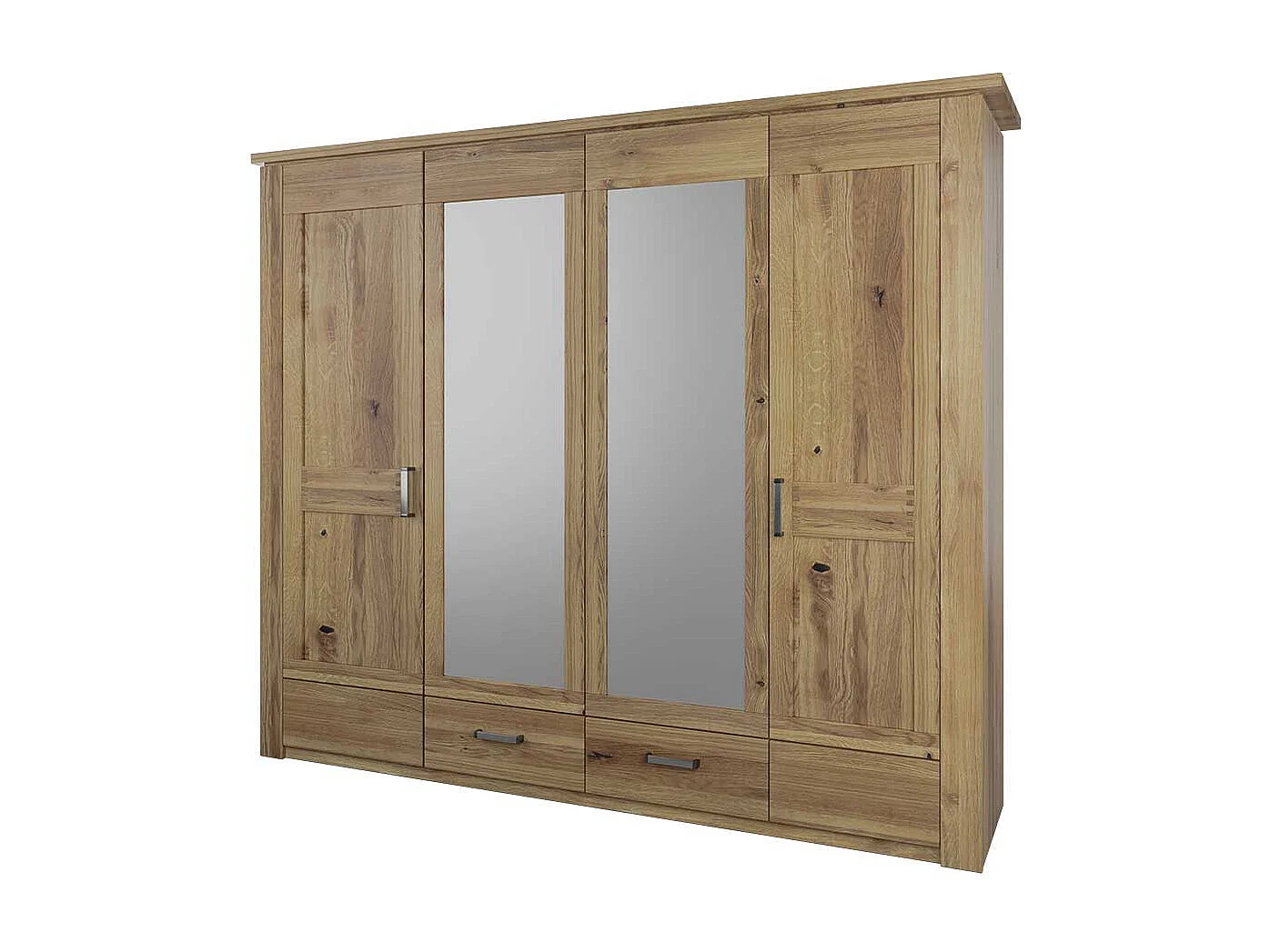 Kleiderschrank Massivholz Holzkleiderschrank mit Spiegeln und zwei Schubladen