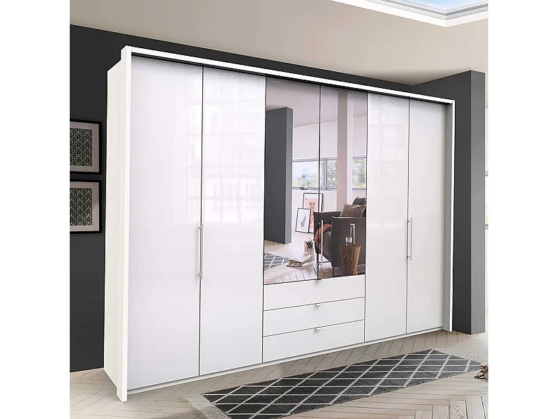 Falttüren Kleiderschrank mit Spiegel Weiß