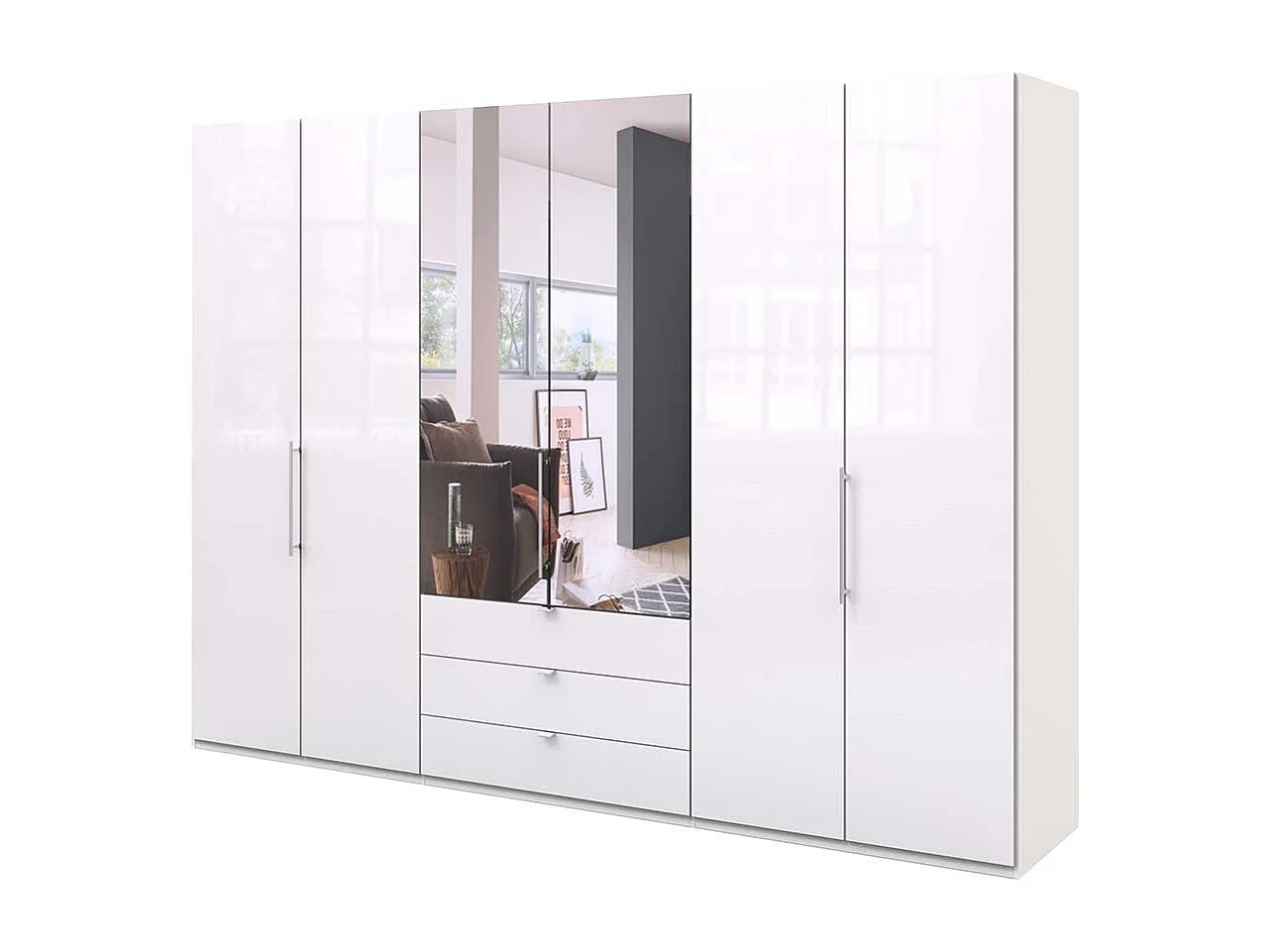 Falttüren Kleiderschrank mit Spiegel Weiß