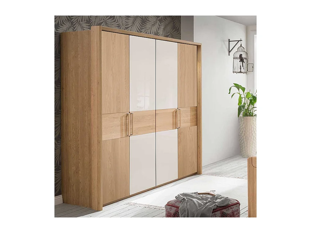 Schlafzimmerschrank in Beige Glas beschichtet Eiche Massivholz