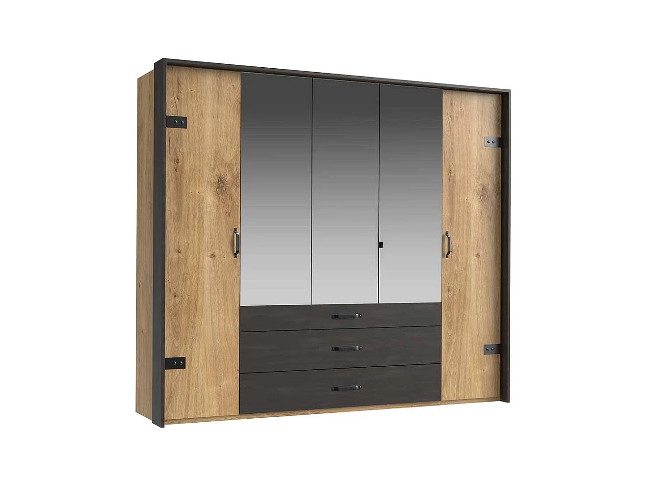 Kleiderschrank 5-türig modern im Industry und Loft Stil drei Schubladen