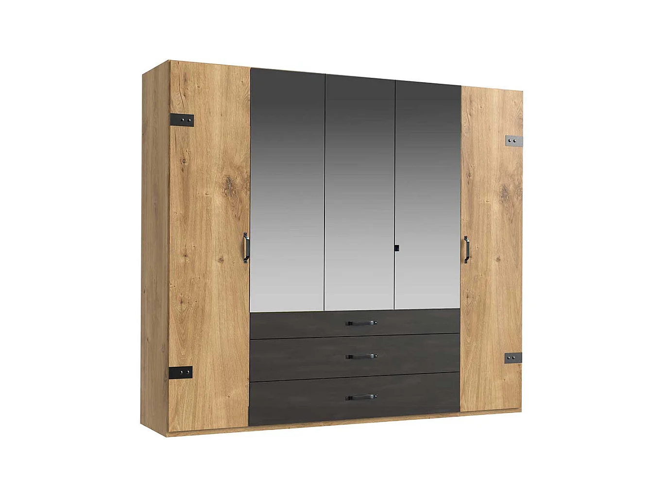 Kleiderschrank 5-türig modern im Industry und Loft Stil drei Schubladen