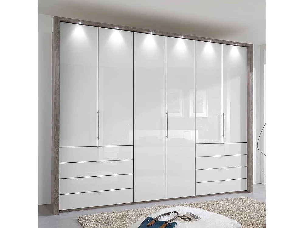 Falttüren Schlafzimmerschrank in Weiß und Trüffelfarben Made in Germany