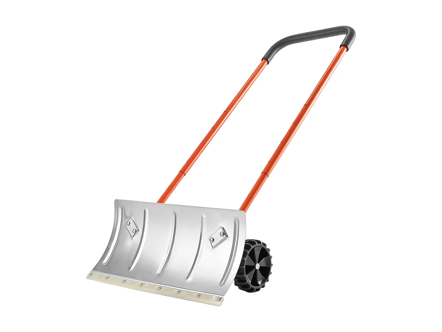 Pá de Neve SucceBuy sobre Rodas, 61 cm, Empurrador de Neve com Lâmina Bidirecional, Cabo Ajustável 90°, Pá de Remoção de Neve Metálica, para Limpeza