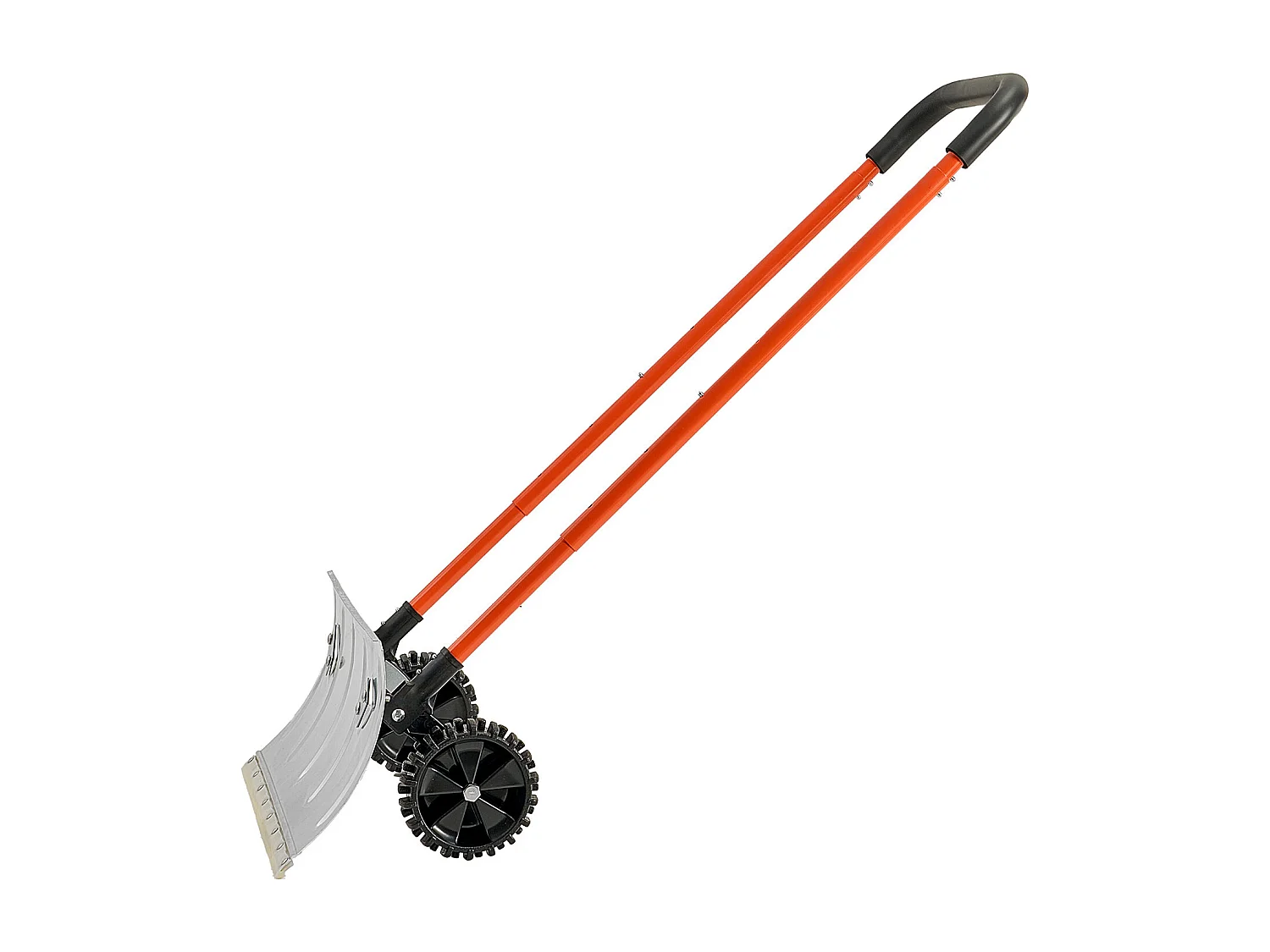 Pá de Neve SucceBuy sobre Rodas, 61 cm, Empurrador de Neve com Lâmina Bidirecional, Cabo Ajustável 90°, Pá de Remoção de Neve Metálica, para Limpeza